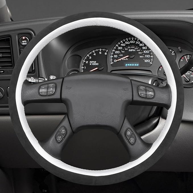 MEWANT Hand Stitch Steering Wheel Cover for Chevy Silverado 1500 2003 9002 Athsuede Embossed Faux Leather Steering Wrap