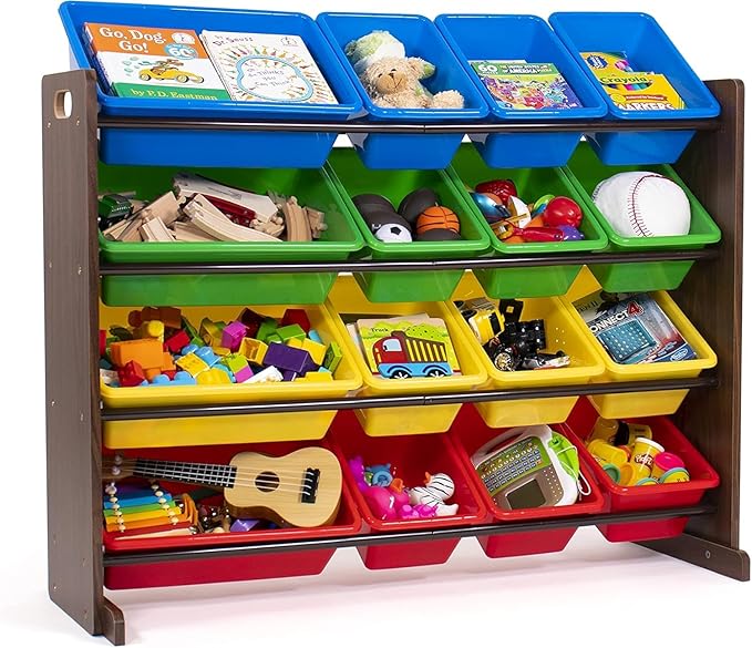 Humble Crew Supersized Toy Storage Organizer with 16 Removable Bins, Walnut/Primary – Large Toy Storage for Toddlers Ideal fo