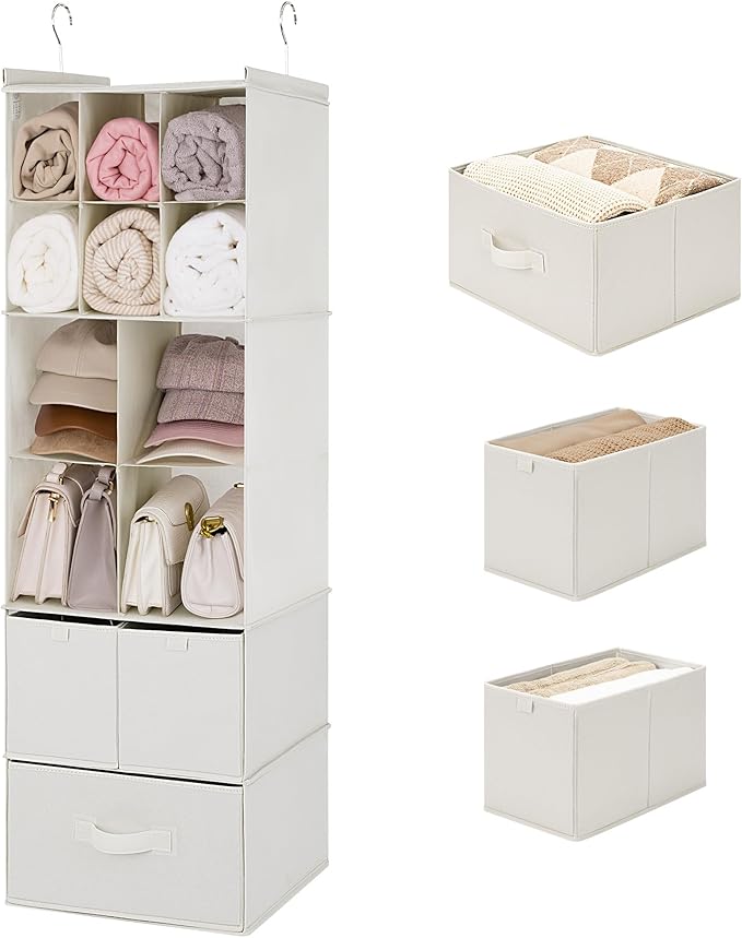 GRANNY SAYS Hanging Closet Organizer with Drawers, 6 Shelf Dividers Closet Hanging Organizer, Portable Foldable Hanging Shelv