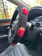 Crochet Ladybug Steering Wheel Cover Universal 14-15 inch (D,Wheel Cover+2 Belt Cover)