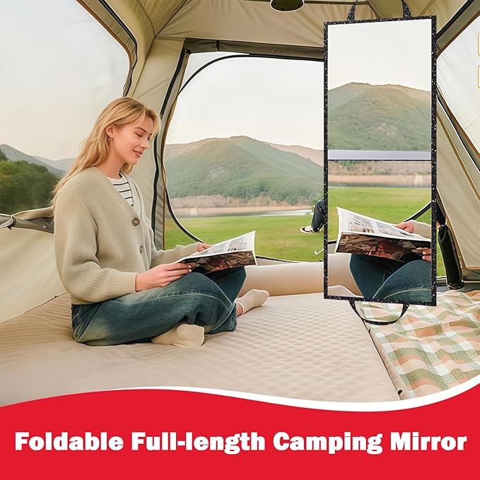 Foldable Full Length Mirror, Hanging Wall Mirror Portable Travel Mirror with Handle for Dance Home Bedroom Wardrobe Stage Mak
