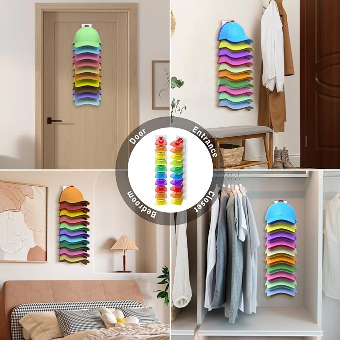 Volnamal Hat Organizer for Baseball Caps, 2 Pack Hold Up to 40 Hats, Hat Rack for Wall Space Saving, Hat Hanger w/Strong Adhe