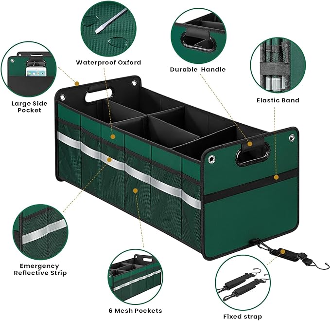 Car Trunk Organizer, Car Storage Organizer, Collapsible Multi Compartment for Car, Suv, Sedan, Truck, 100L, Extra Larger
