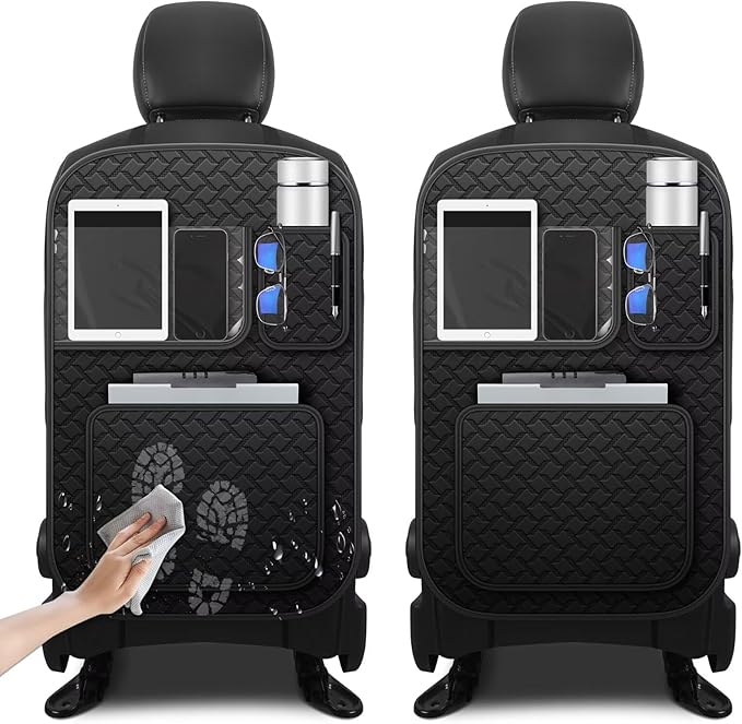 Back Seat Protector 2 Pack Fit For Acura ILX Car Kick Mats with Touch Screen Tablet Holder Storage Organizer Waterproof Dirt Proof Faux Leather Auto Accessories for Kids (1 Pair Black)