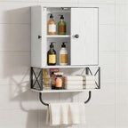 MAHANCRIS Bathroom Wall Cabinet with 2 Door and Adjustable Shelf, Farmhouse Medicine Cabinet with Towel Rack, 3-Tier Wall Mou