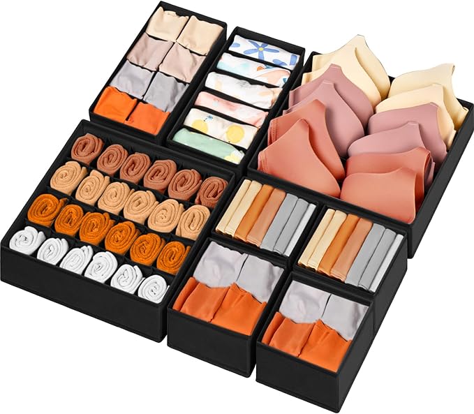 Drawer Organizer Clothes, 8 Pack Dresser Organizer Bins for Baby Clothes, Underwear Sock, Fabric Closet Organization and Stor