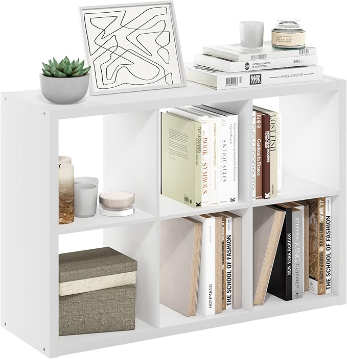 Furinno Cubicle Book Shelf, 6-Cube Bookshelf, Extra Thick Frame Horizontally & Vertically Reversible Bookcase with Open Back,
