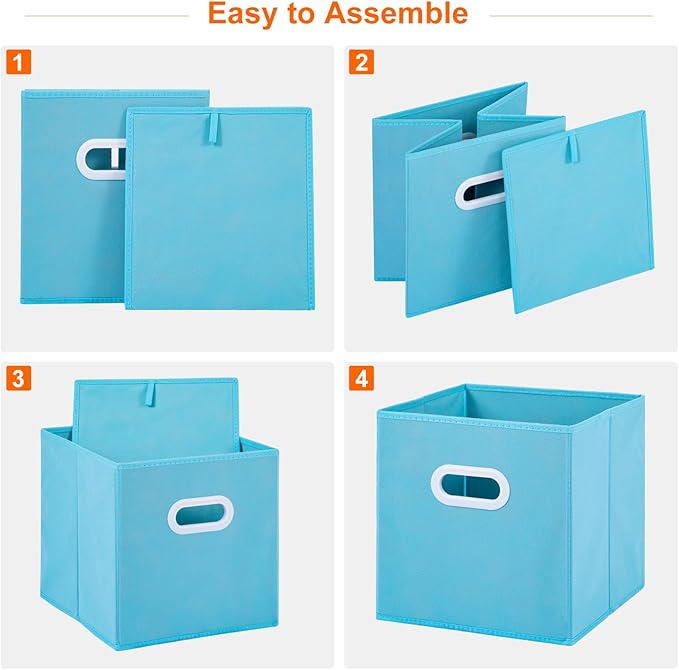 Stero Fabric Storage Bins 6 Pack Fun Colored Durable Storage Cubes with Plastic Handles Foldable Cube Baskets for Home, Kids 