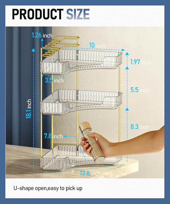 EUHOME 3-Tier Corner Bathroom Counter Organizer Makeup Cosmetic Storage, Tool-Free Installation Acrylic Vanity Shelf, Counter