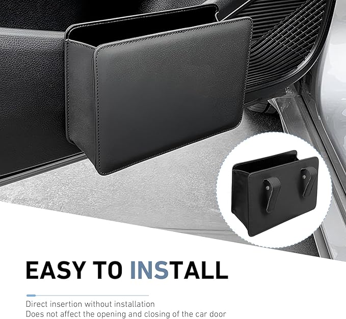 Car Trash Can, Leather Foldable Waterproof Garbage Organizer with 1 Roll Trash Bags, Multi-Function Hanging Interior Holder for Car SUV (Black)