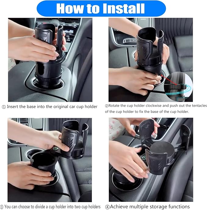 Multifunctional 2 in 1 Cup Holder Expander for car，DualCup Holder Extender with Adjustable Base,Fits Yeti, Hydro Flask, Nalgene, Large 10/40 oz. Bottles & Big Drinks,Travel Cup