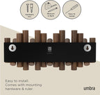 Umbra Picket Wall-Mounted Coat Rack Rail Hook with 5 Retractable Wood Pegs – Modern, Space-Saving Storage Organizer, Walnut