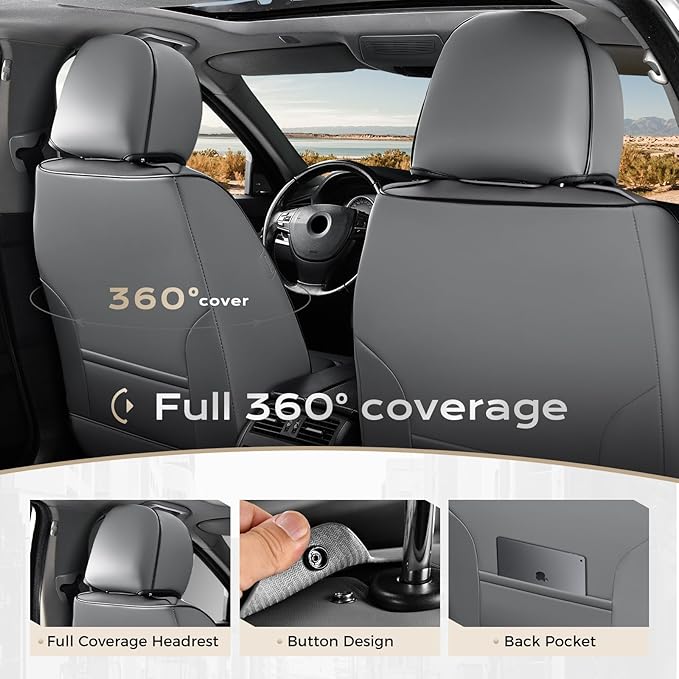 Coverado Car Seat Covers Full Set, Seat Covers for Cars, Front Seat Covers and Back Seat Cover Waterproof Leather Automotive 