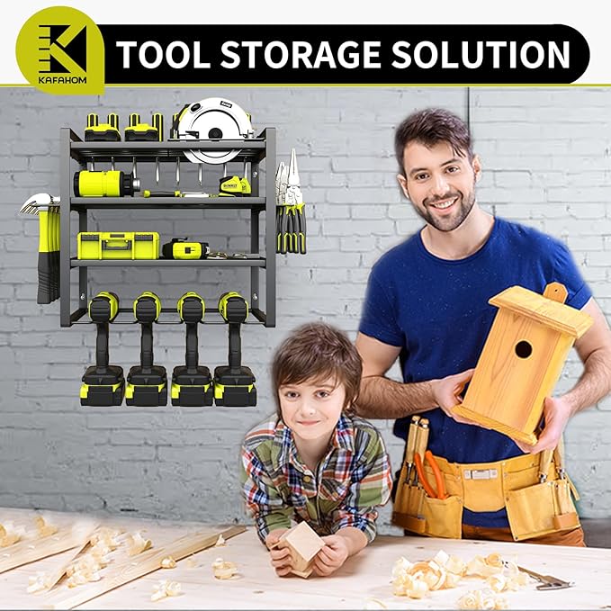 KAFAHOM Power Tool Organizer,4 Layer Drill Holders Wall Mount,Heavy Duty Metal Organizers and Storage Rack for Garage Organiz