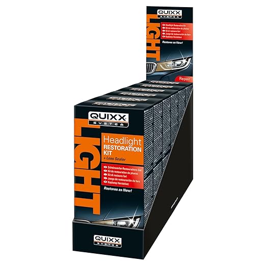 QUIXX QHRK1 Reliable Headlight Restoration Kit, Includes 50g Headlight Polish, 30ml Sealing, Sanding & Polishing Block, 12 Abrasive Papers and 4 Polish Cloths, Can Save a Vehicle from an MOT Failure, Increase Safety