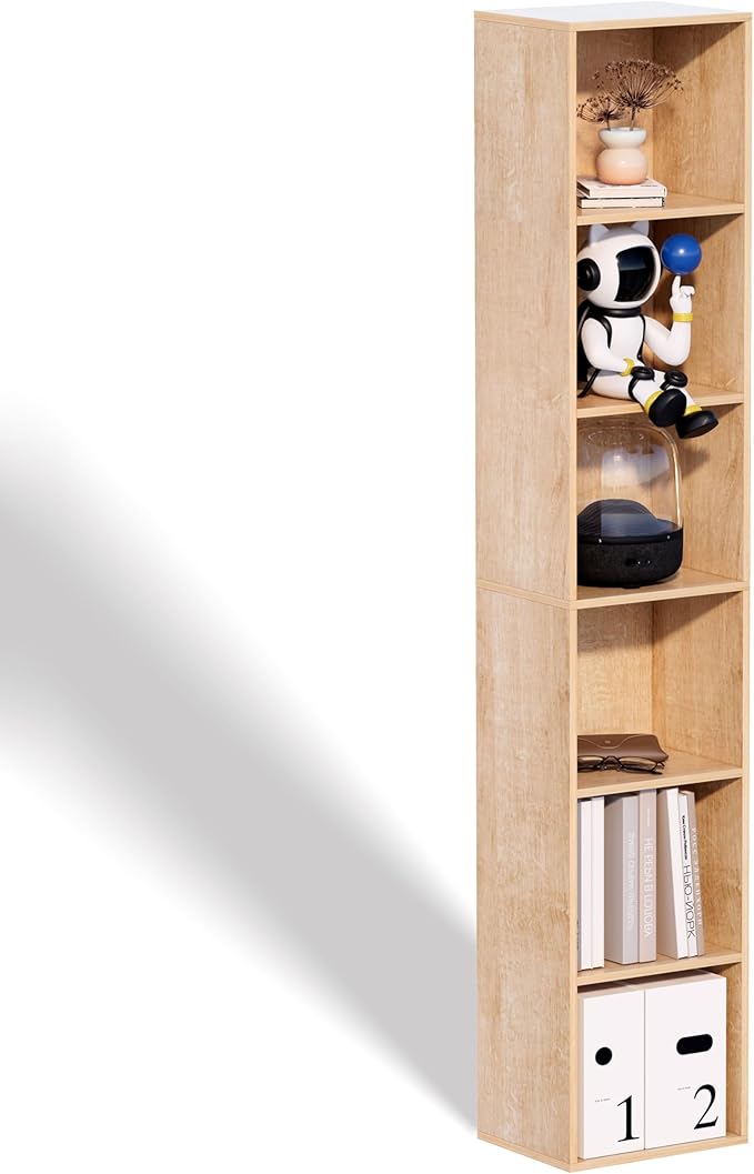 6 Cube Storage Organizer,Wooden 6-Tier Open Shelf Bookshelf,Versatile Storage Cubes for Living Room，Bedroom,Home Office,(Oak,