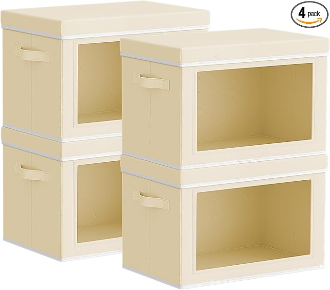 Homsorout Storage Bins with Lids - Small Fabric Organizers with Window, Collapsible Storage Bins for Clothes, Decorative Clos