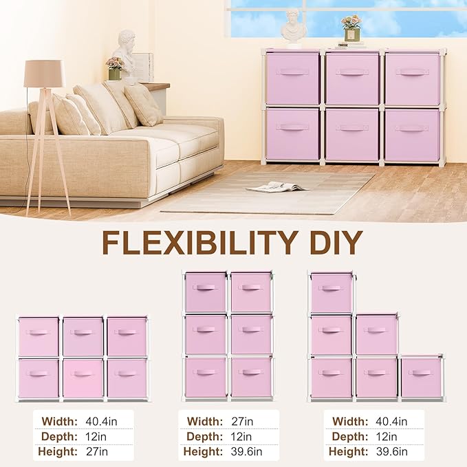 6 Cube Storage Organizer with Shelf Back to School Boxes 11 Inch Toy Storage Bins Closet Organizers Drawers Fabric Dresser fo