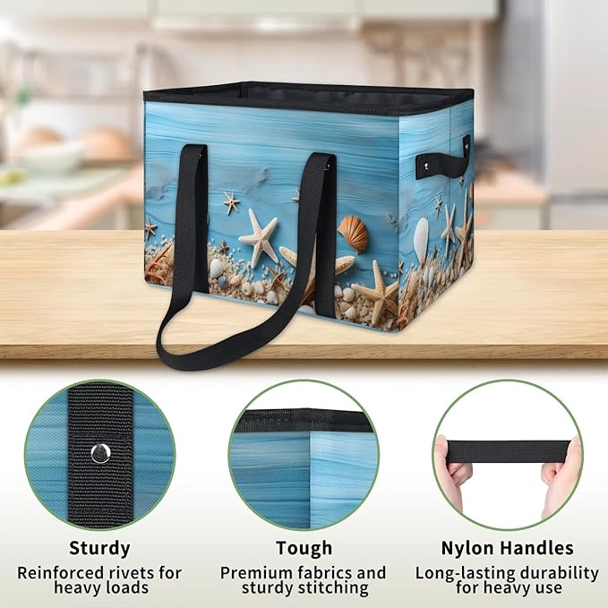 Reusable Grocery Bags Heavy Duty Shopping Bags Foldable Large Tote Bags with Long Handles & Hard Bottom