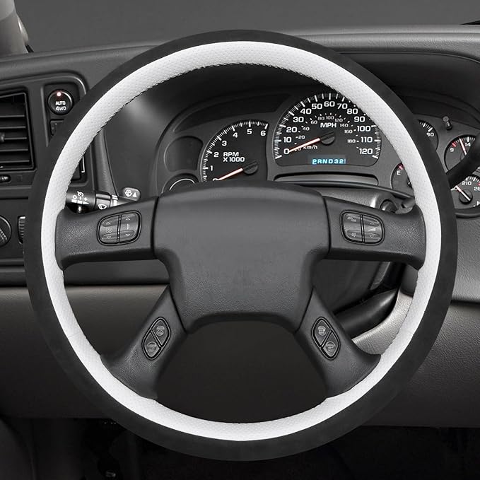 MEWANT Hand Stitched Steering Wheel Cover for Chevy Silverado 1500 2003-2006 9002 Athsuede Faux Leather Steering Wrap