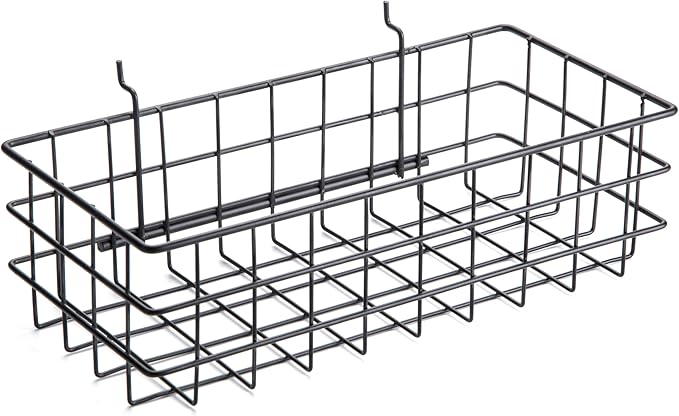 RightArrange Pegboard Basket Size M, Black - Hooks to Any Peg Board - Square Style Wire Shelf Baskets - Organize Tools, Workb