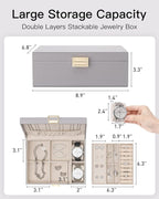 VLANDO 2 Layer Jewelry Box Large Jewelry Organizer for Women Removable Jewelery Tray with Watch Pillow for Necklace Earrings 