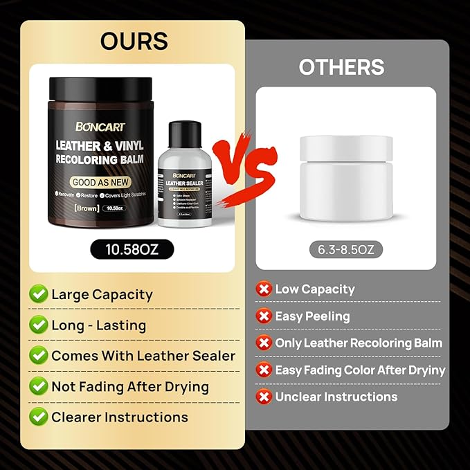Leather Recoloring Balm with Leather Sealer, 10.58oz Leather Color Restorer, Brown Leather Repair Kit for Vinyl Furniture Sho