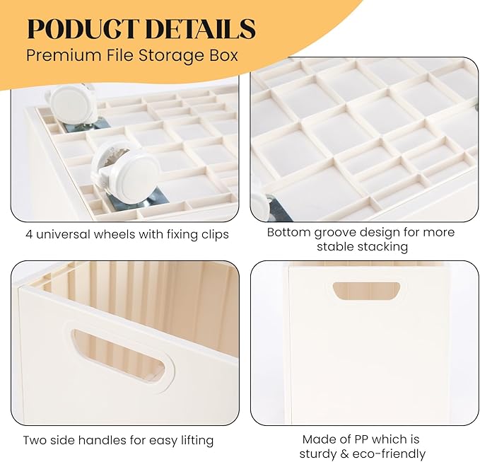 CINPIUK Rolling File Organizer with Wheels, Stackable Storage File Boxes, Portable Letter/Legal Size File Folder Box Book Box