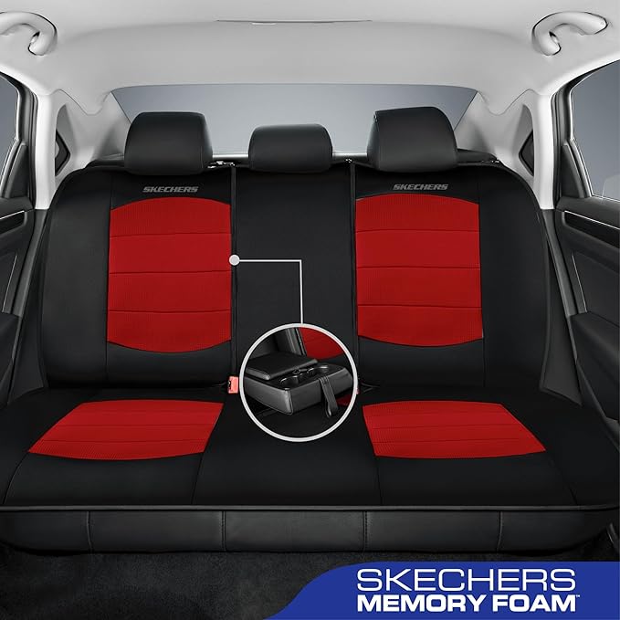 Skechers Memory Foam Seat Covers,Thick Cool Touch Fabric Car Seat Covers,Car Seat Cover Full Set,Airbag Compatible,Automotive