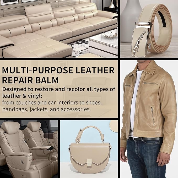 Leather Recoloring Balm and Leather Repair Kit for Furniture, Beige Leather Dye for Couches, Car Seats, Leather Paint & Stain