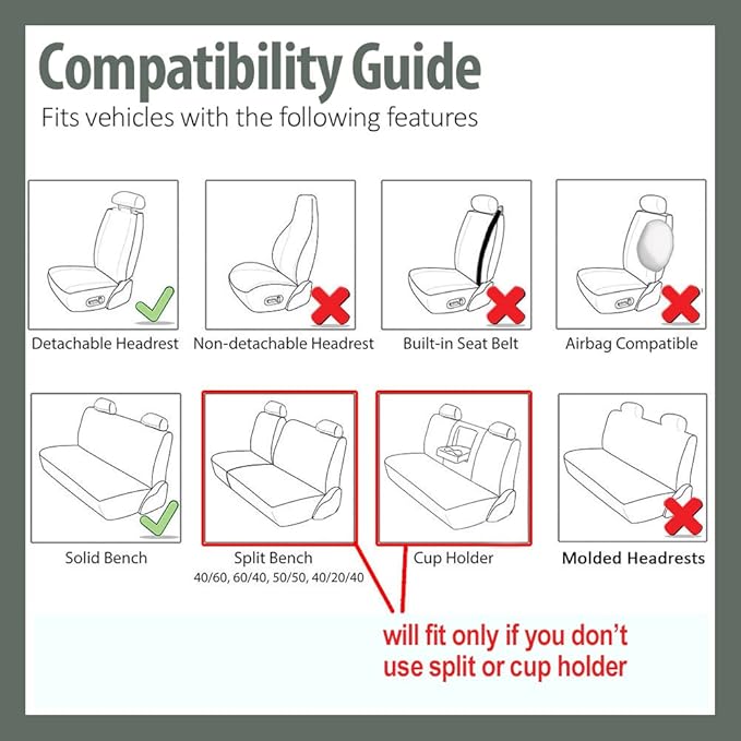 FH Group Flat Cloth Full Set Car Seat Covers Three Row 7 Seater - Universal Fit for Cars, Trucks & SUVs Burgundy