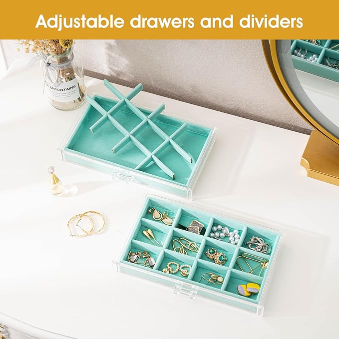 ProCase Earring Holder Organizer Jewelry Box with 8 Drawers, Acrylic Clear Earring Case with Adjustable Velvet Trays for Wome