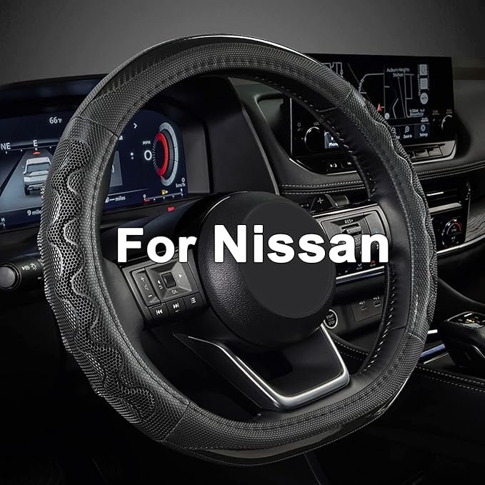 GIANT PANDA Steering Wheel Cover for Nissan Altima Rogue - Car Steering Wheel Cover for Nissan D Shape(Black-D-Shaped)