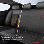 CAR PASS Leather Back Seat Cover,Piping Waterproof Bench Seat Cover, Rear Seat Cover Universal Fit for Cars Sedans SUVs Truck 95% Automotive Interior Backseat Car Covers (Rear,Black and Red)