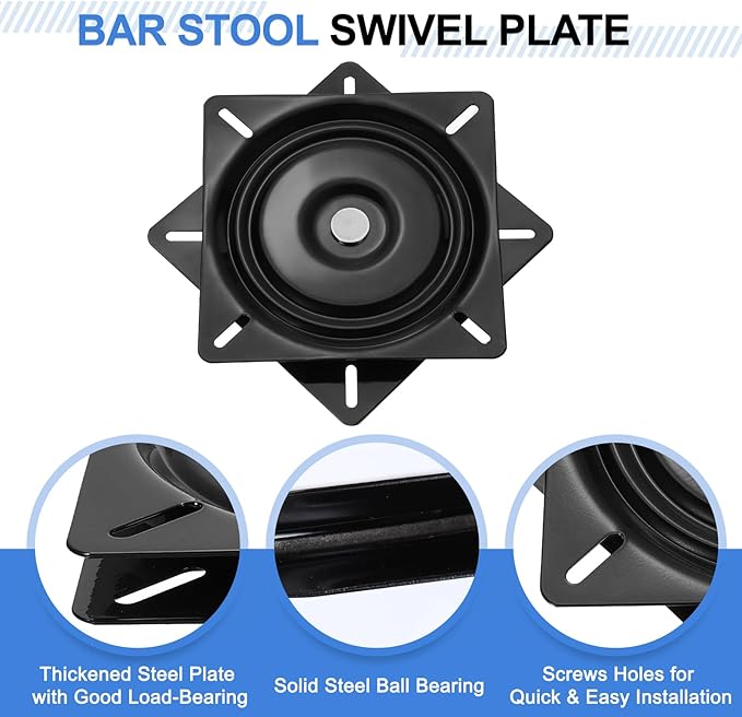 uxcell 2Pcs 8" Bar Stool Swivel Replacement, 360° Rotation Lazy Susan Turntable, Square Semi-Ball Bearing Seat Swivel Base Mo