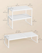 SONGMICS Spice Racks, Set of 2 Expandable Kitchen Countertop Shelves, Small Cupboard Organizers, Metal, Space-Saving Tabletop