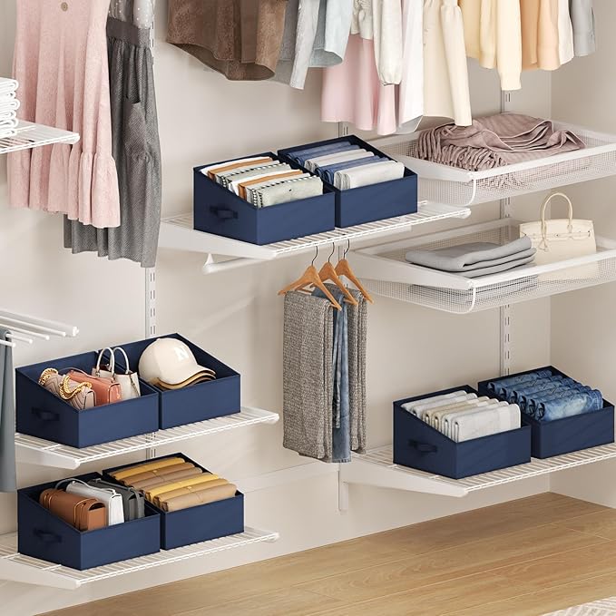 DIMJ Closet Storage Bins 12 Pack - Fabric Storage Baskets for Shelves, Collapsible Clothes Organizer with Handles, Trapezoid 