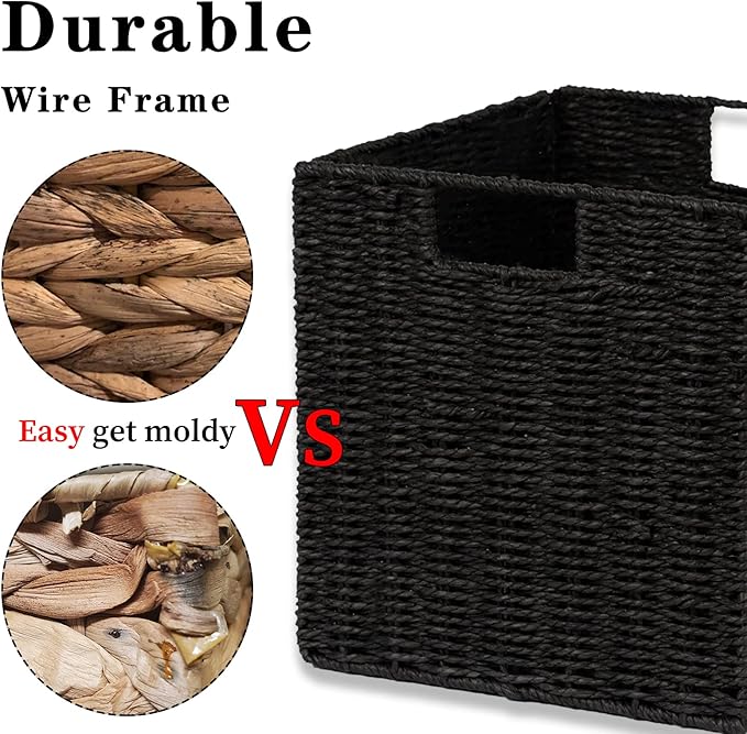 Vagusicc Storage Basket, Set of 2 Hand-Woven Storage Baskets for Organizing with Handles, Foldable Cube Storage Baskets Bins 