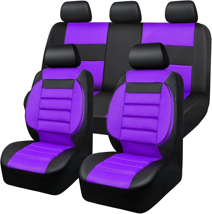 CAR PASS Leather 3D Foam Back Support Car Seat Covers Full Set Air Mesh Automotive Seat Covers, All Season Car Seat Cover Fit