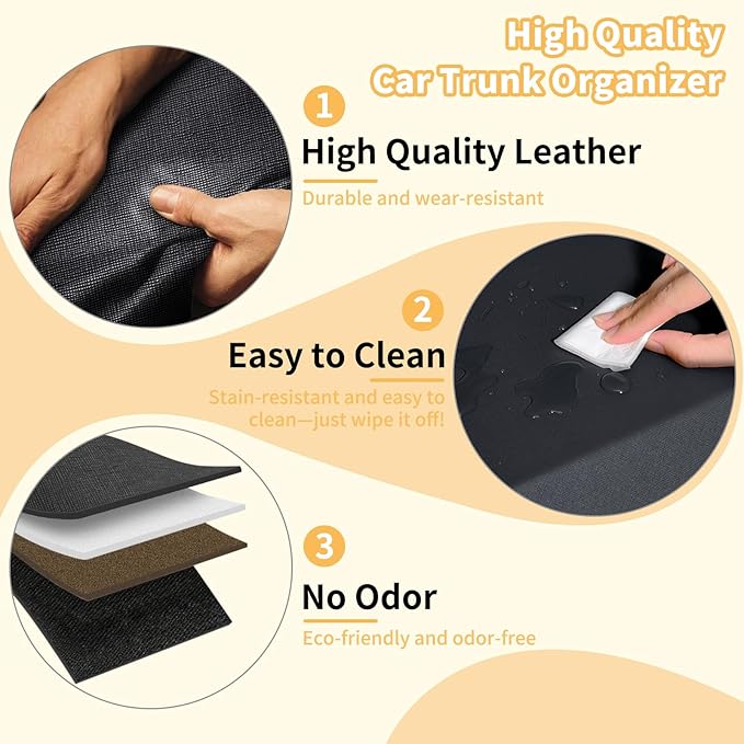 Trunk Organizer for SUV, Collapsible Leather Trunk Organizer for Car with Lid Car Storage for Sedans, Truck, Van, Jeep (Black,