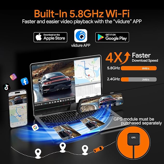 3 Channel Mirror Dash Camera for Cars, Triple Rear View Mirror with Front 4K/3K, Inside and Rear 1080P with WiFi, G-Sensor, N