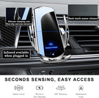 Wireless Car Charger, 15W Fast Charging Air Vent Mount Auto-Clamping Phone Holder, Automotive Electric Induction Charger 360° Rotating Magnetic Vent Mount Bracket for Smartphones (Silver)
