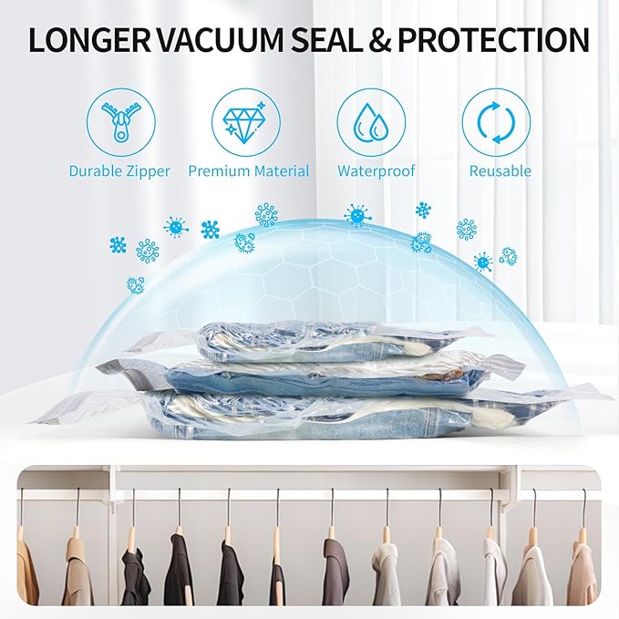 16 PCS Vacuum Seal Bags for Clothing with Electric Air Pump, Compression Space Saver, Vacuum Storage Bags for Luggage, Travel