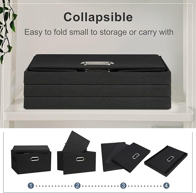 Graciadeco Medium 15" 21 Quart Collapsible Stackable Storage Bins with Lids, 3 Packs Black Foldable Fabric Closet Boxes Heavy