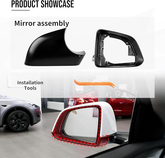 Compatible with Tesla Model Y 2020 2021 2022 2023 2024 Door Mirror Lower Holder Covers & Frame Set, Right Passenger Side (Black Cover + Frame Set, Model Y-R)