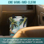 Car Garbage Bag Tropical Beach Palm Trees Drawstring Car Trash Bag Hanging for Back Seat with Adjustable Buckle Canvas Vehicle Trash Can Easy-to-Install