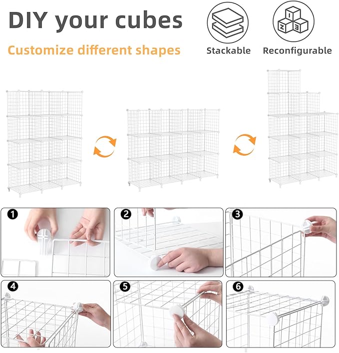 AWTATOS Wire Cube Storage Organizer, Closet Organizers and Storage, Metal 12 Cube Storage Shelves Bookshelf, Portable Closet 