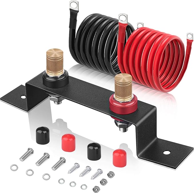 Battery Jump Post Kit with 𝟱𝟵 𝗶𝗻𝗰𝗵 Cable and Metal Insulation Mounting Bracket,Outdoor Heavy Duty Remote Battery Charging Posts Battery Terminals Relocation Kit (Battery Jump Post Kit)