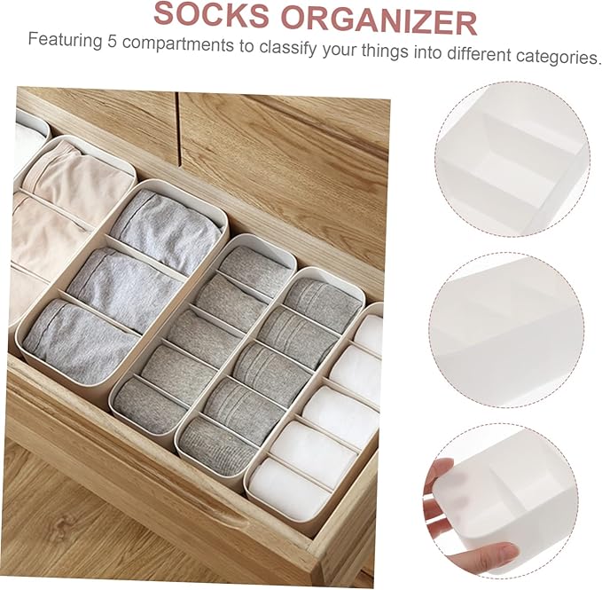 2pcs Plastic Socks Organizer with Compartments Stackable Drawer Storage Box for Underwear Gloves and Accessories White
