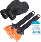 BIRDROCK Home 2 Pack Ice Scraper and Breaker Combo for Car Windshield & Windows | Water Resistant & Large Padded Glove | Wide 4" Blade | Non-Scratch | Tough ABS Plastic